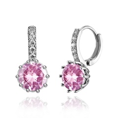 Inlaid Color CZ Silver Earrings Pink