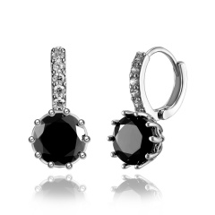 Inlaid Color CZ Silver Earrings Black