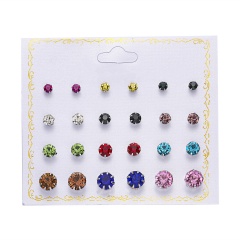 12 Pairs/Set Round Zircon Paper Card Earrings Set Style-2