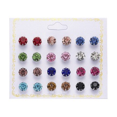 12 Pairs/Set Round Zircon Paper Card Earrings Set Style-5