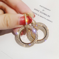 Women Fashion Jewelry Micro-Encrusted Diamond Round Pendant Earrings Gold