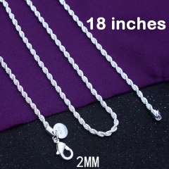 Fashion Silver Plated Unisex Men Twist Curb Chain Necklace Jewelry 2mm 18inches 18inch