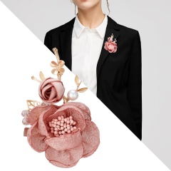 Fashion Korean Cloth Art Fabric Flower Brooch Shirt Collar Vintage Pins and Brooches for Women Dress Shirt Collar Accessories Pink