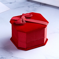 Octagonal Bowknot Jewelry Packaging Ring Box Red