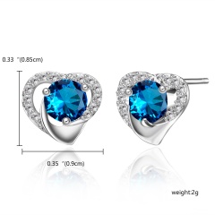 Heart-Shaped Crystal Diamond Zircon Stud Earrings Blue