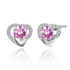 Heart-Shaped Crystal Diamond Zircon Stud Earrings Pink