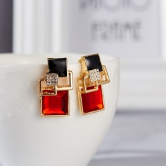 Fashion Charm Crystal Stud Earrings Geometric Square Earring Jewelry Women Gift red