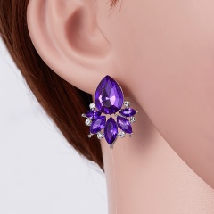 Classical Crystal Flower Earrings Waterdrop Earrings Wedding Party Women Jewelry purple