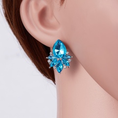 Classical Crystal Flower Earrings Waterdrop Earrings Wedding Party Women Jewelry light blue