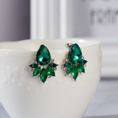 Classical Crystal Flower Earrings Waterdrop Earrings Wedding Party Women Jewelry green
