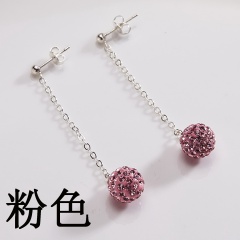 Fashion Long Earring Clay Bead With Stone 5 Colors Stud Earrings Jewelry For Women Pink