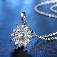 Elegant 925 Silver Zircon Flower Necklace Pendant Charm Chian Women Jewellery Silver