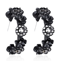 Cute Crystal Flower Dangle Earrings Charms Alloy Earrings for Women Party Jewelry Black