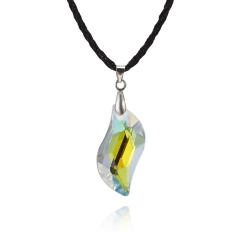 Fashion Willow Leaf Geometric Crystal Necklace Jewelry 1