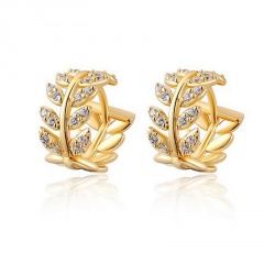 Luxury Crystal Leaves Earrings Charms Metal Earrings for Women Wedding Jewelry Gold