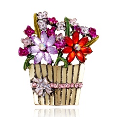 Fashion A Basket Of Flowers Brooch Plants Crystal Rhinestone Mother's Day Vintage Jewelry Colorful Brooch Pin for Women flower basket 2