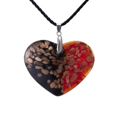 Charm Murano Lampwork Glass Flower Heart Pattern Pendant Necklace Black&Red