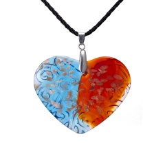 Charm Murano Lampwork Glass Flower Heart Pattern Pendant Necklace Blue&Red
