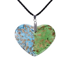 Charm Murano Lampwork Glass Flower Heart Pattern Pendant Necklace Blue&Green