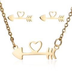 Gold Stainless Steel Necklace Earring Set Heart