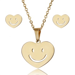 Gold Stainless Steel Necklace Earring Set Smile