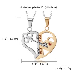 Hot Chic Couple Women Men Heart Love Splice Pendant Necklace Chain Jewelry Gifts Key Gold