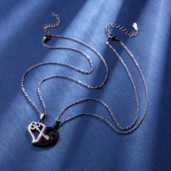 Hot Chic Couple Women Men Heart Love Splice Pendant Necklace Chain Jewelry Gifts Key Black