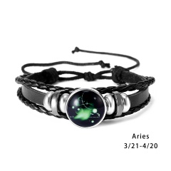 RINHOO 12 Constellations Leather Bracelets For Women Men Zodiac Sign Snap Charms Stones Beads Bangle Jewelry Bracelets & Bangle Bracelet 3