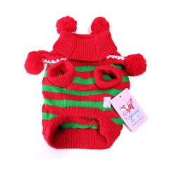 Christmas Small Pet Dog Sweater Winter Warm Clothes Pompom Stripe Xmas Costume Red+Green