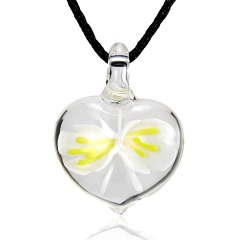 Charm Murano Lampwork Glass Heart Flower Heart Pattern Pendant Necklace Jewelry White
