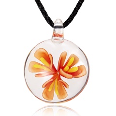 Fashion Flower Inside Round Glass Pendant Necklace Black Rope With Lampwork Glass Men’s Necklace Jewelry Orange