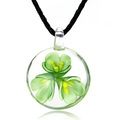 Handmade Lampwork Murano Glass Round Flower Pendant Necklace Green