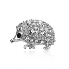 Silver Color Crystal Animal Brooch Rhinestone Alloy Owl Starfish Hedgehog Squid Clothes Pin Brooches For Women Jewelry Gifts Hedgehog