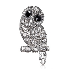 Silver Color Crystal Animal Brooch Rhinestone Alloy Owl Starfish Hedgehog Squid Clothes Pin Brooches For Women Jewelry Gifts Owl 1