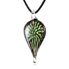 Hot Gold Foil Heart Flower Lampwork Glass Pendant Necklace Women Jewelry Green