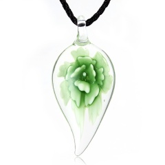 New Fashion Gold Foil Heart Flower Lampwork Glass Pendant Necklace Women Jewelry Green