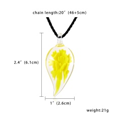 New Fashion Gold Foil Heart Flower Lampwork Glass Pendant Necklace Women Jewelry Yellow
