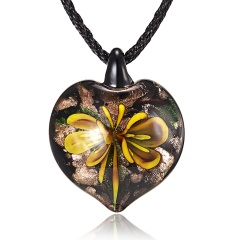 New Lampwork Glass Heart Drop Inside Pendant Necklace Women Jewelry Gifts Yellow