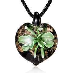 New Lampwork Glass Heart Drop Inside Pendant Necklace Women Jewelry Gifts Green