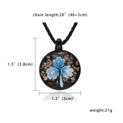 Round Gold Foil Heart Flower Lampwork Glass Pendant Necklace Women Jewelry Blue