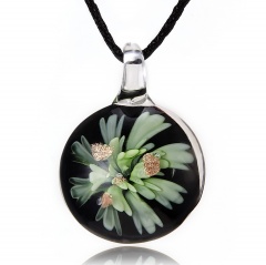 Gold Foil Heart Flower Lampwork Glass Pendant Necklace Women Fashion Gift Green