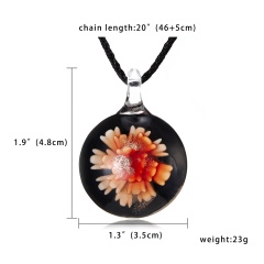 Gold Foil Heart Flower Lampwork Glass Pendant Necklace Women Fashion Gift Orange