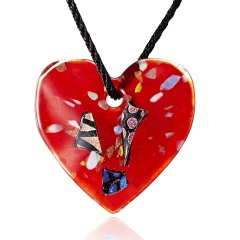 New Gold Foil Heart Flower Lampwork Glass Pendant Necklace Women Jewelry Red