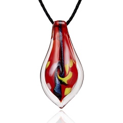 Colorful Gold Foil Heart Flower Lampwork Glass Pendant Necklace Women Jewelry Red