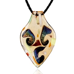 Fashion Gold Foil Heart Leaf Lampwork Glass Pendant Necklace Women Jewelry Yellow
