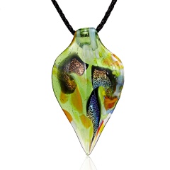 Fashion Gold Foil Heart Leaf Lampwork Glass Pendant Necklace Women Jewelry Green