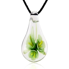 New Women's Jewelry Murano Lampwork Glass Waterdrop Pattern Pendant Necklace Green