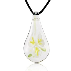 New Women's Jewelry Murano Lampwork Glass Waterdrop Pattern Pendant Necklace White