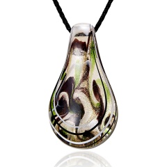 Gold Foil Drop  Lampwork Glass Murano Pendant Necklace Purple&Green