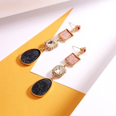 Simple Style Geometric Crystal Earrings Round Long Earrings Party Jewelry pink&gray